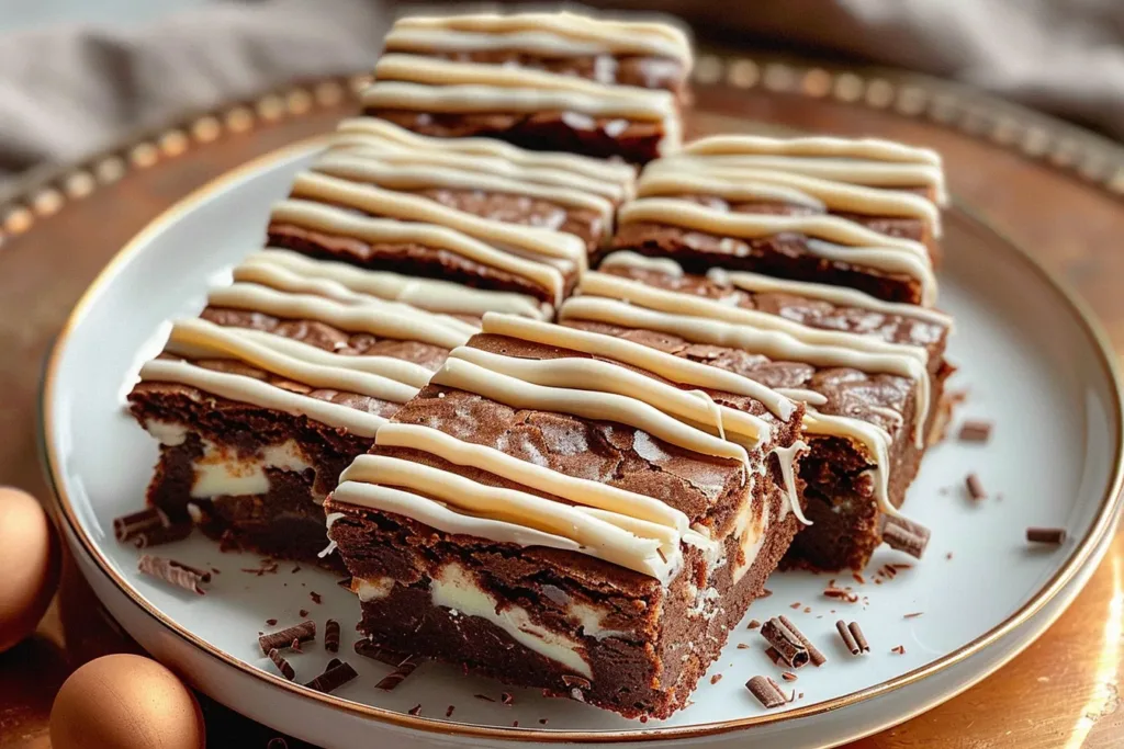 Eggnog Brownies with White Chocolate Drizzle