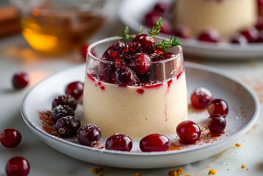 Eggnog Panna Cotta With Spiked Cranberry Sauce