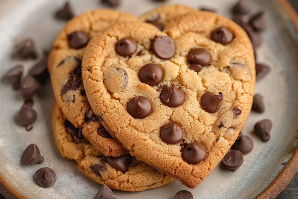 Heart shaped chocolate chip cookies