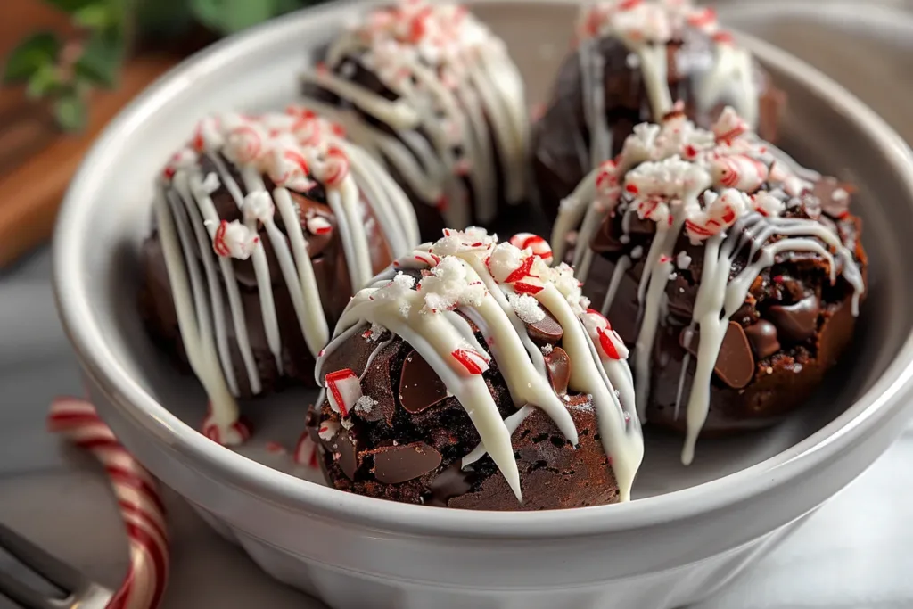 Candy Cane Brownie Bombs Chocolatey