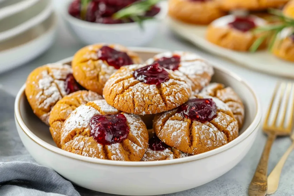 GINGERBREAD THUMBPRINT COOKIES WITH CRANBERRY SAUCE