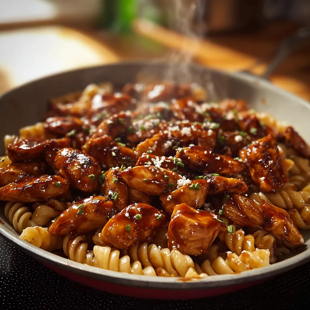 Sticky Honey Garlic BBQ Ranch Chicken Pasta