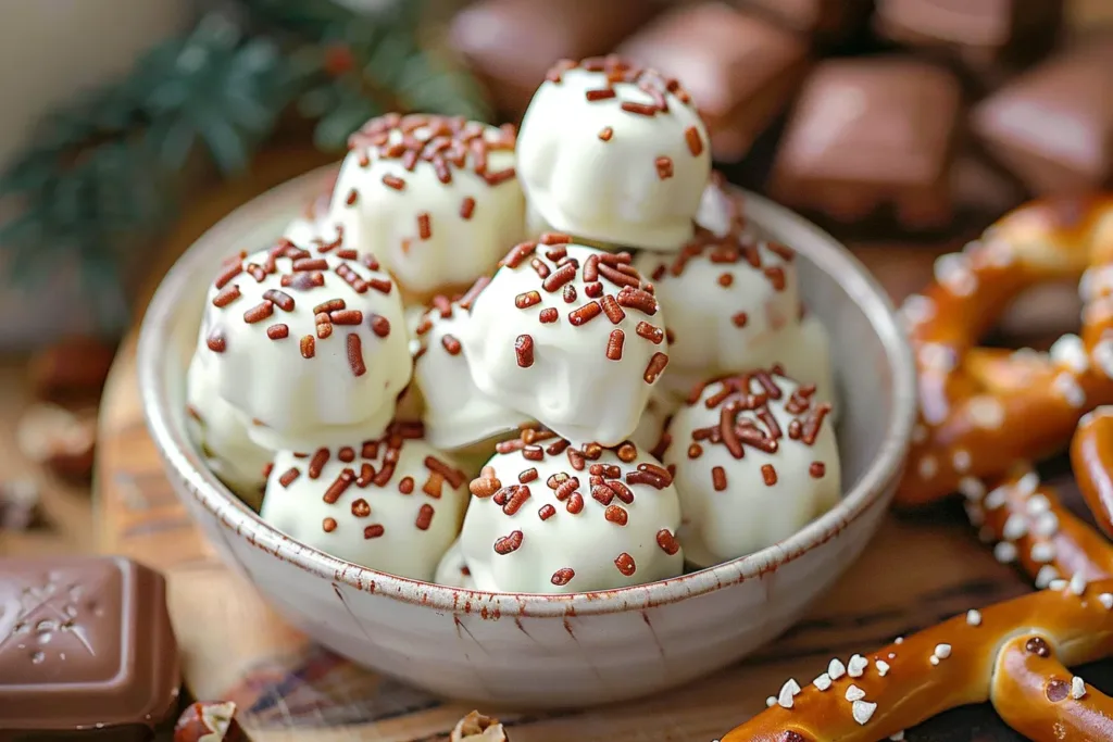 White Chocolate Pretzel Rolo Bites