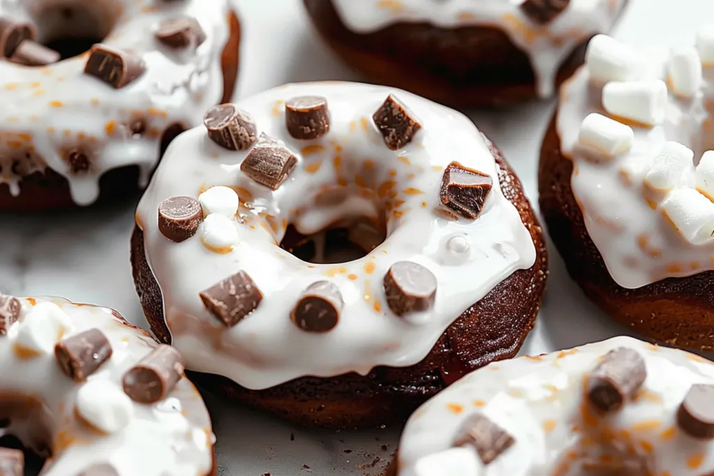 Hot Chocolate Donuts with Marshmallow Glaze
