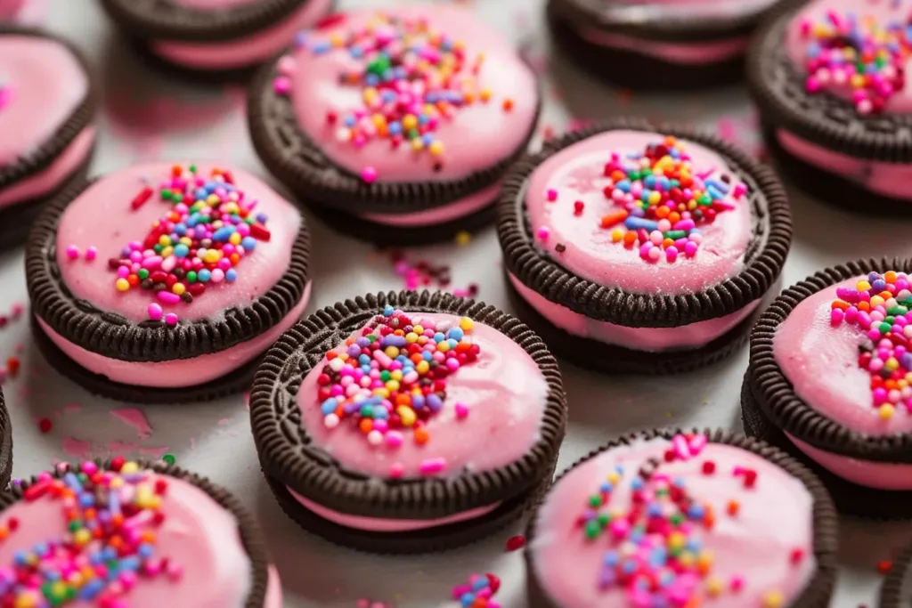 Oreo Valentines with Pink Candy Wafers