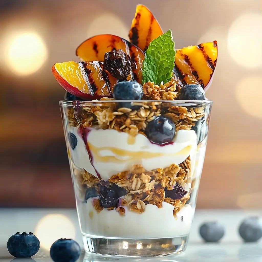 Grilled Peach and Blueberry Yoghurt Parfaits - step by step