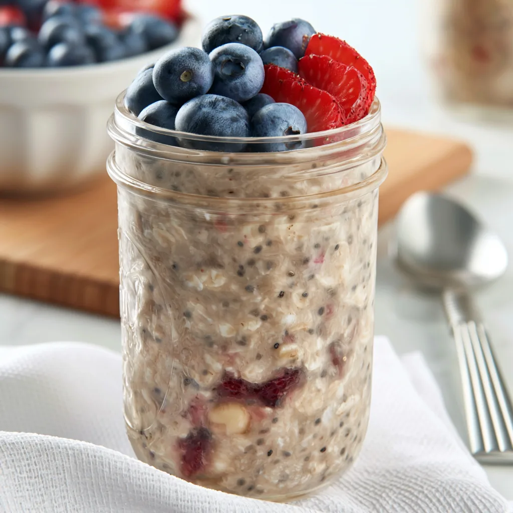 Berry Chocolate Protein Overnight Oats - finished dish